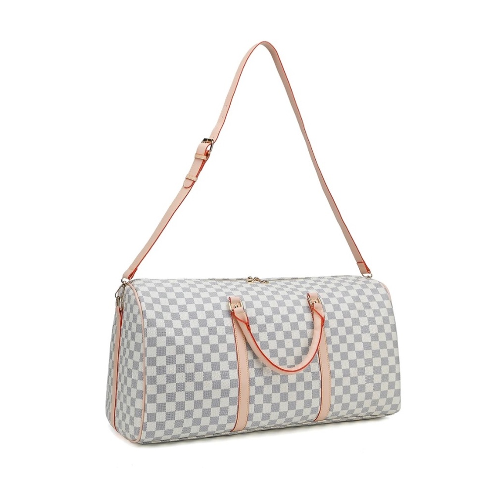 Cream Checkered Duffle Bag
